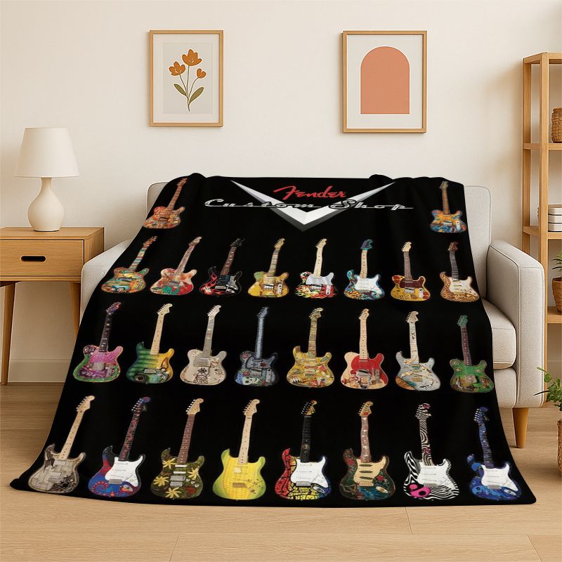 Musical Instrument Logo - Selimut Flanel Lembut Logo Gitar Retro