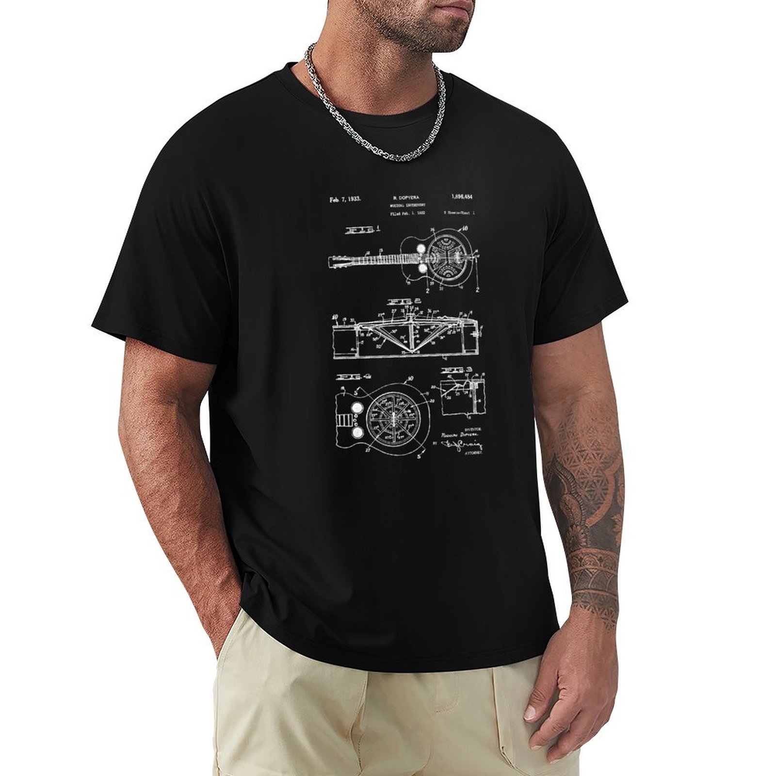 Dobro Resonator Guitar - Kaos dengan Gambar Paten Gitar Resonator/Dobro,