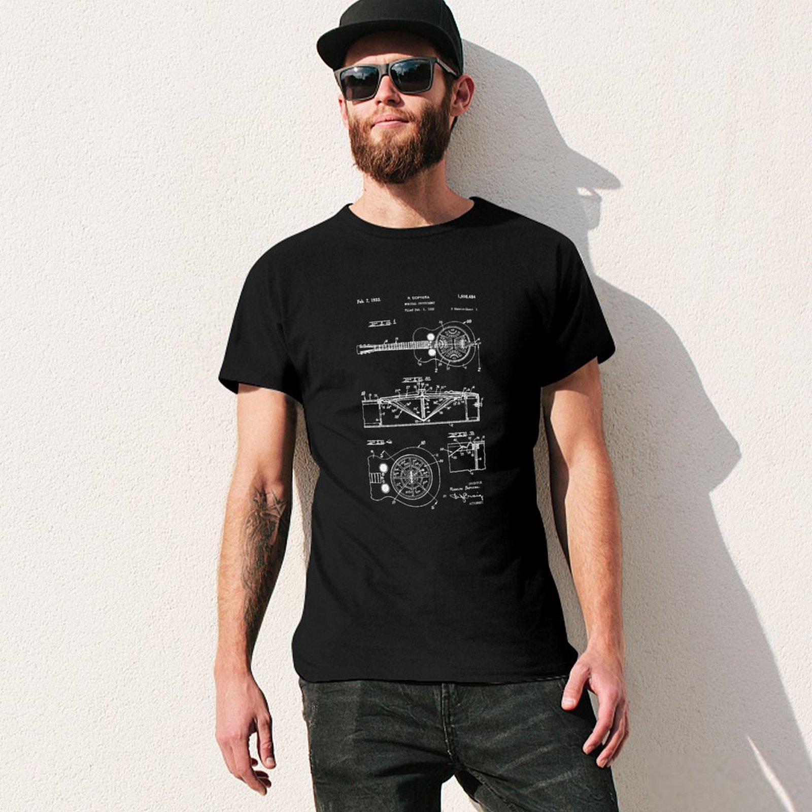 Kaos dengan Gambar Paten Gitar - Dobro Resonator Guitar ulasan dan harga